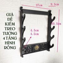 Giá Để Kiếm Treo Tường Màu Đen 4 Tầng Hình Rồng Mạ Vàng Loại Cao Cấp