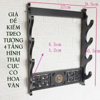 Giá Để Kiếm Treo Tường Màu Đen 4 Tầng Hình Thái Cực Có Hoa Văn Mạ Vàng Loại Cao Cấp
