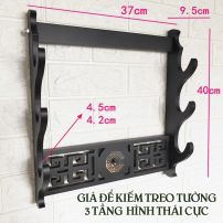 Giá Để Kiếm Treo Tường Màu Đen 3 Tầng Hình Thái Cực Mạ Vàng Loại Cao Cấp
