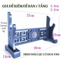 Giá Để Kiếm Để Bàn Màu Đen 1 Tầng Hình Thái Cực Có Hoa Văn Mạ Vàng Loại Cao Cấp