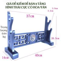 Giá Để Kiếm Để Bàn Màu Đen 2 Tầng Hình Thái Cực Có Hoa Văn Mạ Vàng Loại Cao Cấp