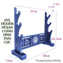 Giá Để Kiếm Để Bàn Màu Đen 3 Tầng Hình Thái Cực Mạ Vàng Loại Cao Cấp