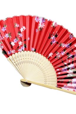 Quạt Vải Nhật Bản Hoa Màu Đỏ