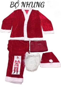 Trang Phục Ông Già Noel Vải Nhung Viền Lông 7Cm - Combo 6 Món - Không Kèm Găng Tay