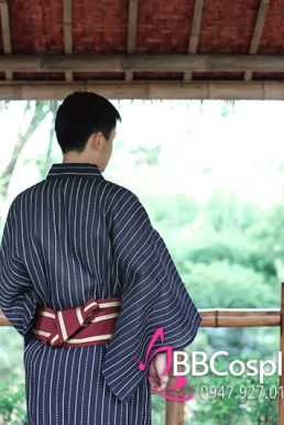 Yukata Nhật Xanh Đen Obi Đỏ Đô Viền Vàng - Hết Hàng Chờ Hàng