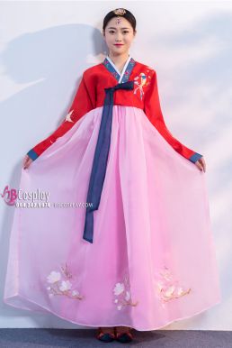 Hanbok Hàn Quốc Áo Đỏ Váy Hồng