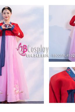 Hanbok Hàn Quốc Áo Đỏ Váy Hồng