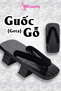 Guốc Gỗ Nhật Đế Cao Quai Nhung Đen Trơn