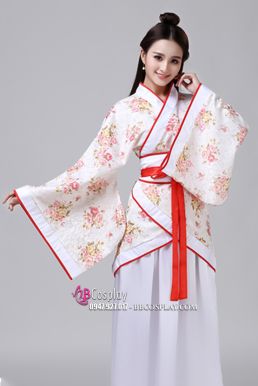 Trang Phục Nữ Nhà Tần Áo Hoa Váy Trắng Viền Đỏ