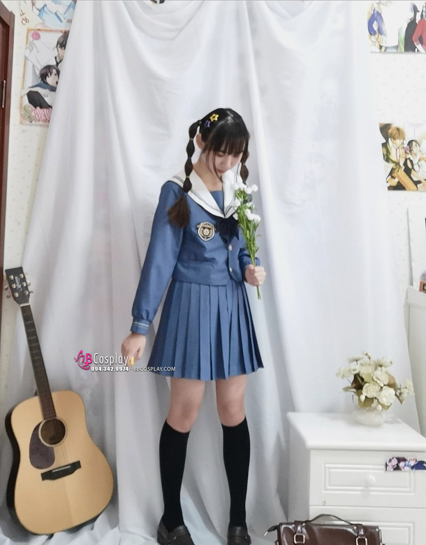Seifuku Nữ Sinh Nhật Xanh Xám Dài Tay