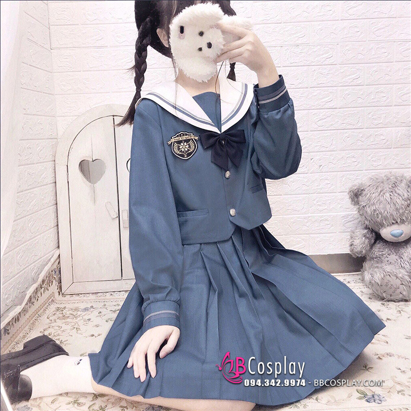 Seifuku Nữ Sinh Nhật Xanh Xám Dài Tay