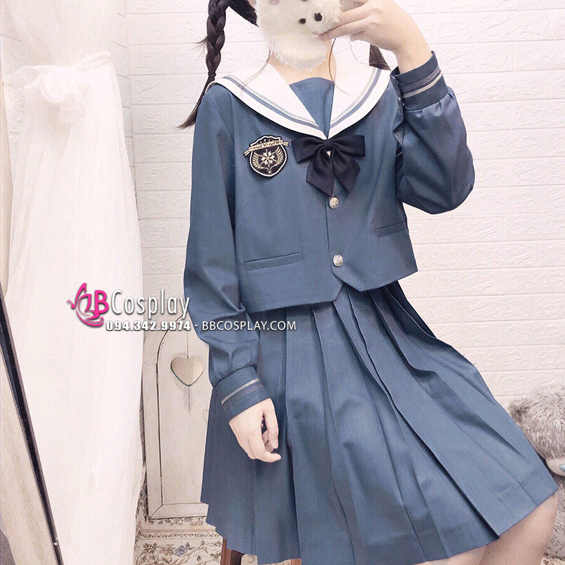 Seifuku Nữ Sinh Nhật Xanh Xám Dài Tay