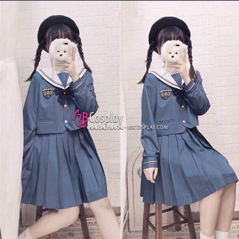 Seifuku Nữ Sinh Nhật Xanh Xám Dài Tay