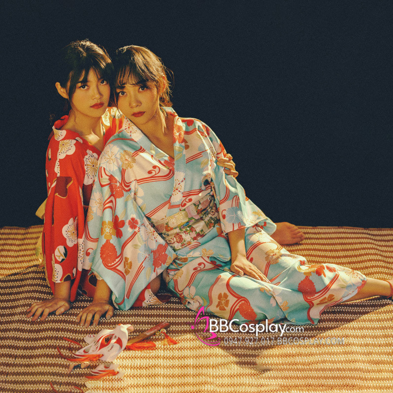 Áo Yukata Xanh Hoa Anh Đào
