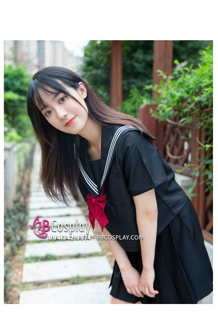 Đồ Seifuku Nữ Sinh Nhật Dễ Thương Áo Đen Váy Đen - Tay Ngắn