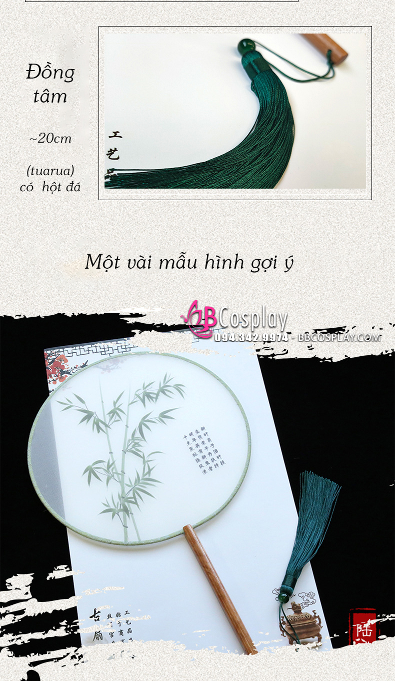 Quạt Cổ Trang Tiểu Tú Cán Ngắn Trúc Xanh