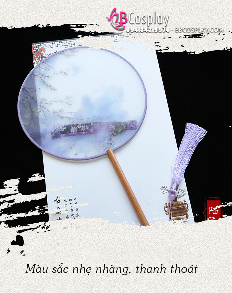 Quạt Cổ Trang Tiểu Tú Cán Ngắn Trúc Xanh