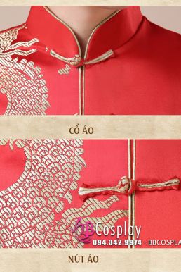 Áo Khỏa Nam Sườn Xám Nam Đỏ Phối Gấm Rồng