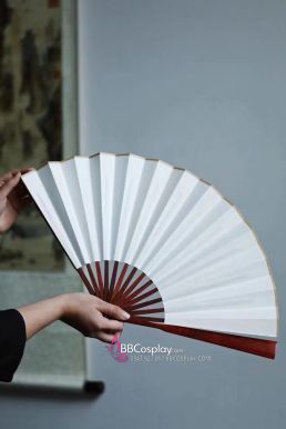 Quạt Xếp Trơn Cán Gỗ Mẫu Trắng