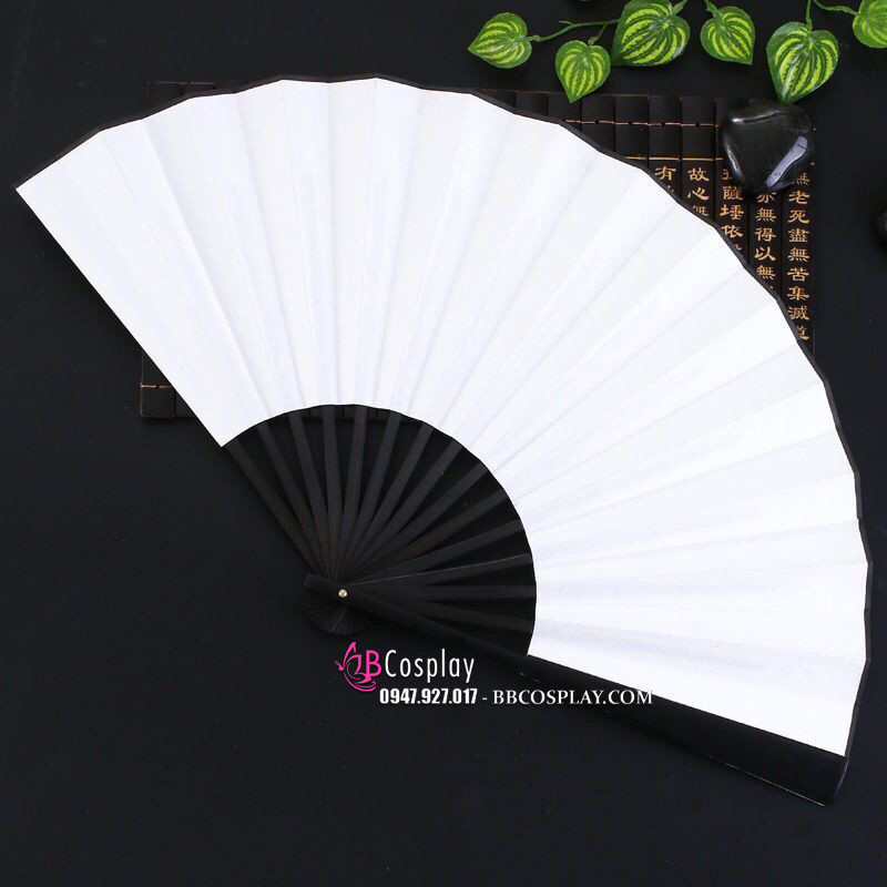 Quạt Xếp Trơn Cán Gỗ Mẫu Trắng