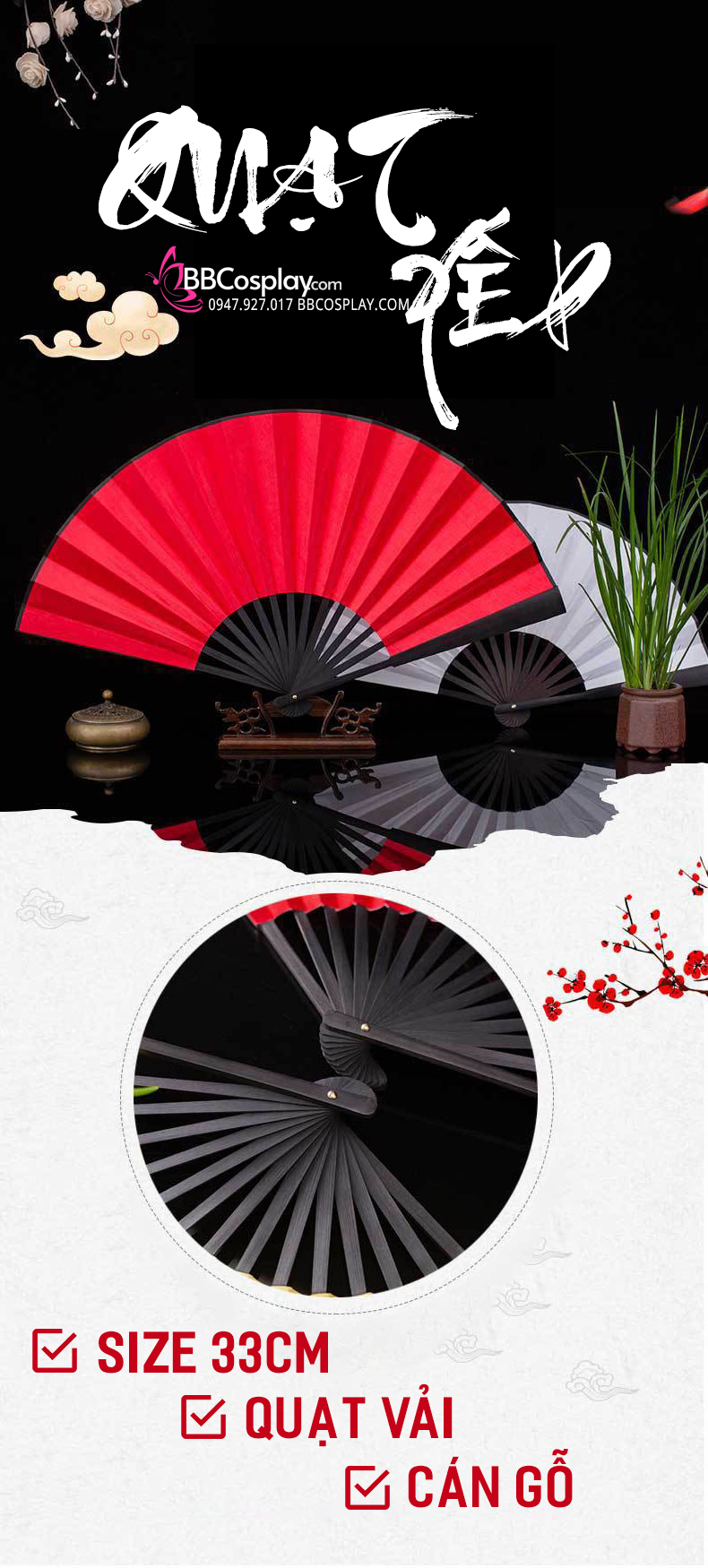 Quạt Xếp Trơn Cán Gỗ Mẫu Trắng