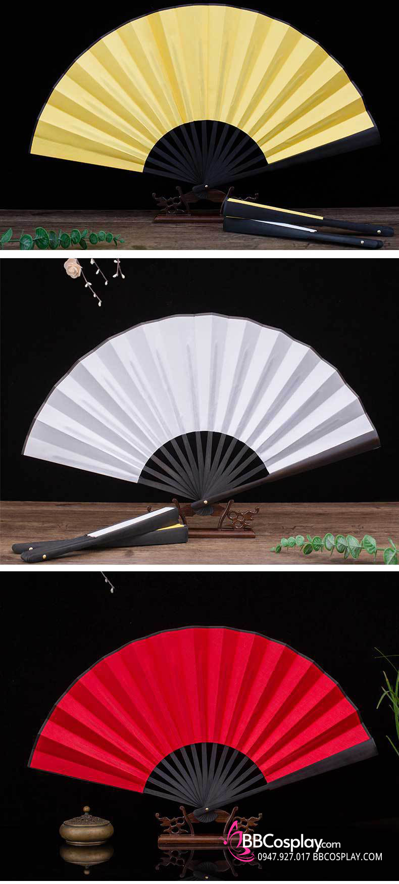 Quạt Xếp Trơn Cán Gỗ Mẫu Trắng