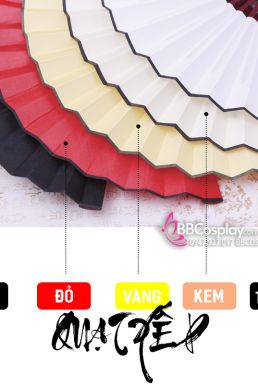 Quạt Xếp Trơn Cán Gỗ Đen Trơn