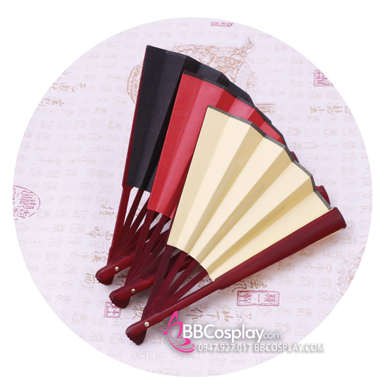 Quạt Xếp Trơn Cán Gỗ Đen Trơn