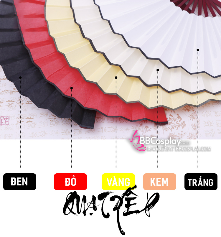 Quạt Xếp Trơn Cán Gỗ Đen Trơn