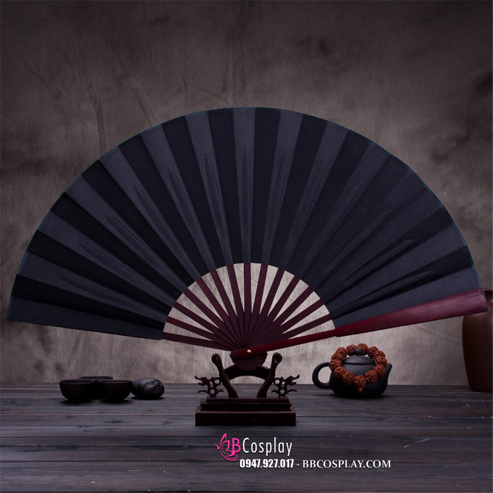 Quạt Xếp Trơn Cán Gỗ Đen Trơn