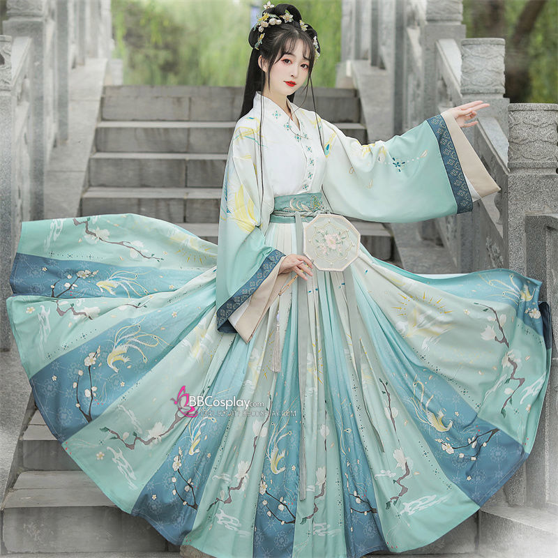 Hán Phục Váy Xanh Chuyển Màu Hoa Luyến Giai Kỳ