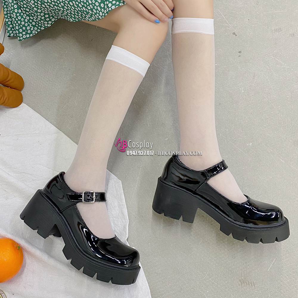 Giày Nữ Sinh Đen Bóng Đế Cao 6cm Siêu Tôn Dáng