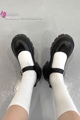 Giày Nữ Sinh Đế Cao Đen Mờ 6cm Size 39