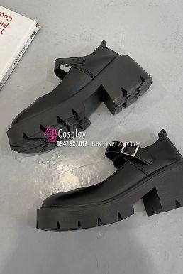 Giày Nữ Sinh Đế Cao Đen Mờ 6cm Size 39