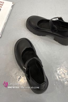 Giày Nữ Sinh Đế Cao Đen Mờ 6cm Size 39
