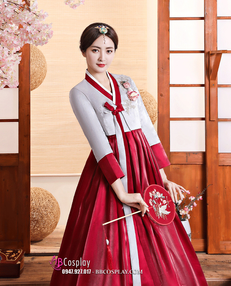 Hanbok Hàn Quốc Rũ Váy Đỏ Đô Mẫu Mới Vải Cao Cấp