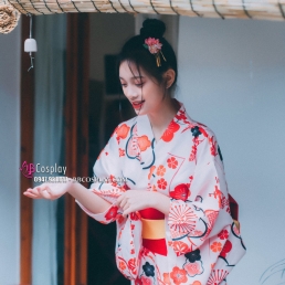Áo Yukata Mẫu Đơn Tone Cam Hồng