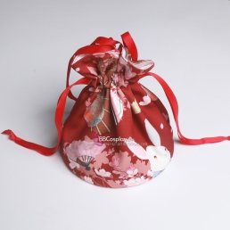 Túi Kinchaku - Túi Kimono Yukata Đỏ Đô Thỏ Và Hoa