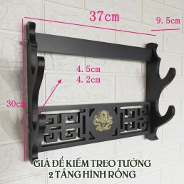 Giá Để Kiếm Treo Tường Màu Đen 2 Tầng Hình Rồng Mạ Vàng Loại Cao Cấp