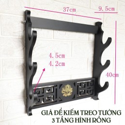 Giá Để Kiếm Treo Tường Màu Đen 3 Tầng Hình Rồng Mạ Vàng Loại Cao Cấp