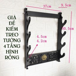 Giá Để Kiếm Treo Tường Màu Đen 4 Tầng Hình Rồng Mạ Vàng Loại Cao Cấp