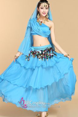 Trang Phục Múa Bụng Belly Dance Vai Chéo Màu Xanh Dương Nhạt