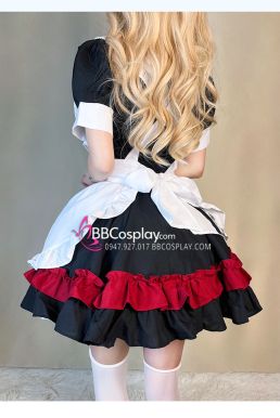 Đồ Nàng Hầu Maid Đen Đỏ Tạp Dề Trắng