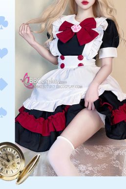 Đồ Nàng Hầu Maid Đen Đỏ Tạp Dề Trắng