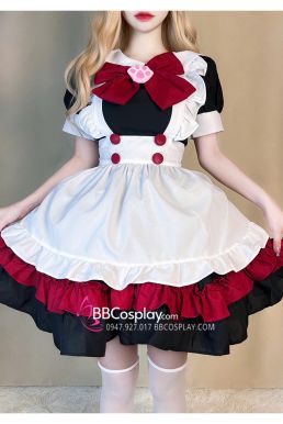 Đồ Nàng Hầu Maid Đen Đỏ Tạp Dề Trắng
