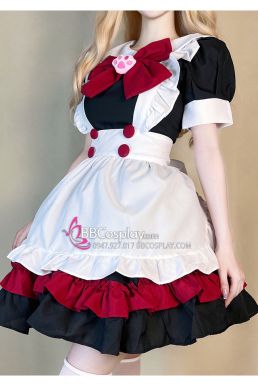 Đồ Nàng Hầu Maid Đen Đỏ Tạp Dề Trắng