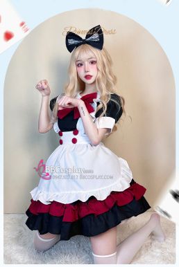Đồ Nàng Hầu Maid Đen Đỏ Tạp Dề Trắng