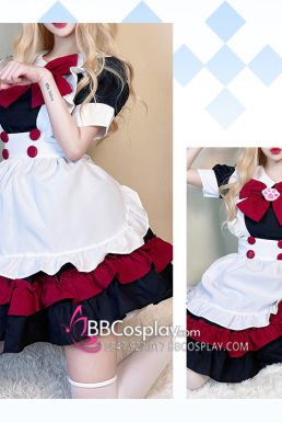 Đồ Nàng Hầu Maid Đen Đỏ Tạp Dề Trắng