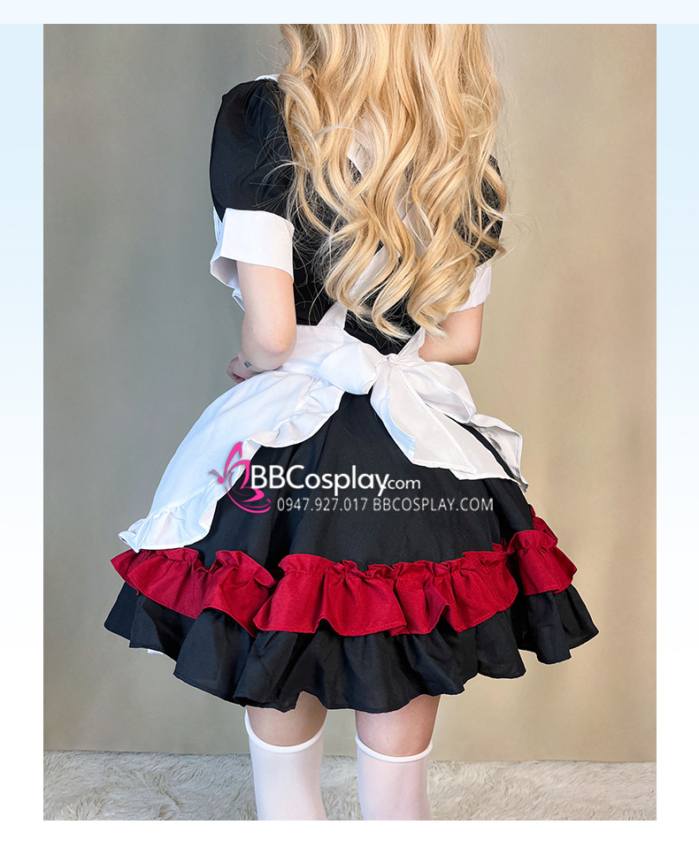 Đồ Nàng Hầu Maid Đen Đỏ Tạp Dề Trắng