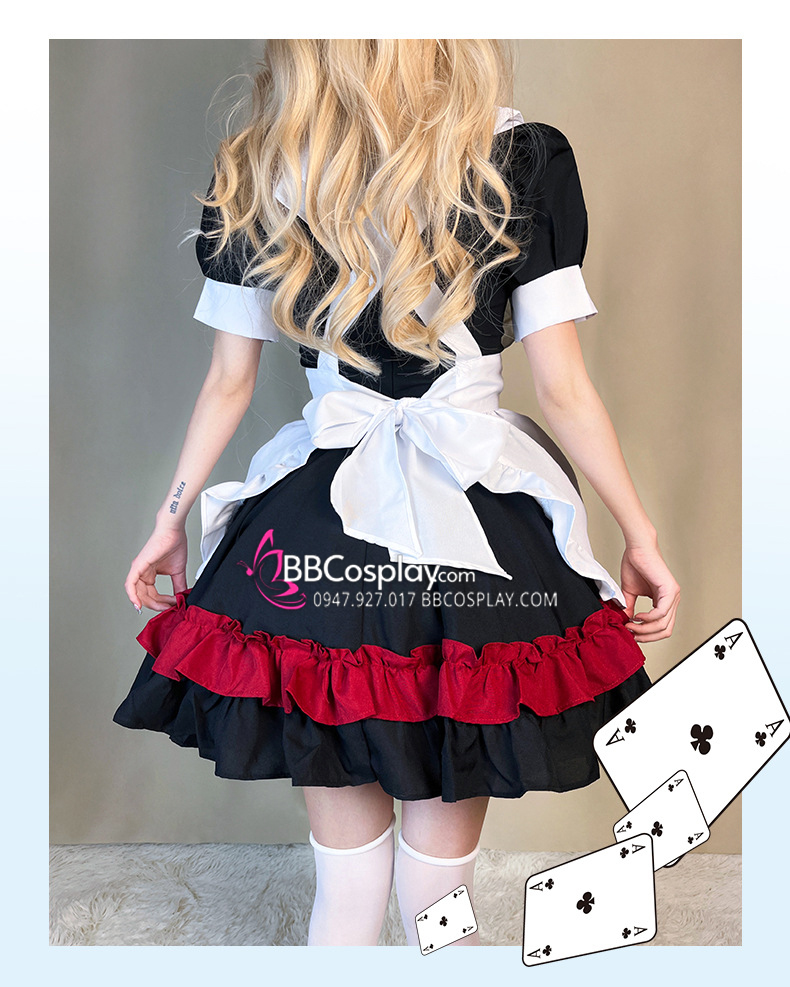 Đồ Nàng Hầu Maid Đen Đỏ Tạp Dề Trắng